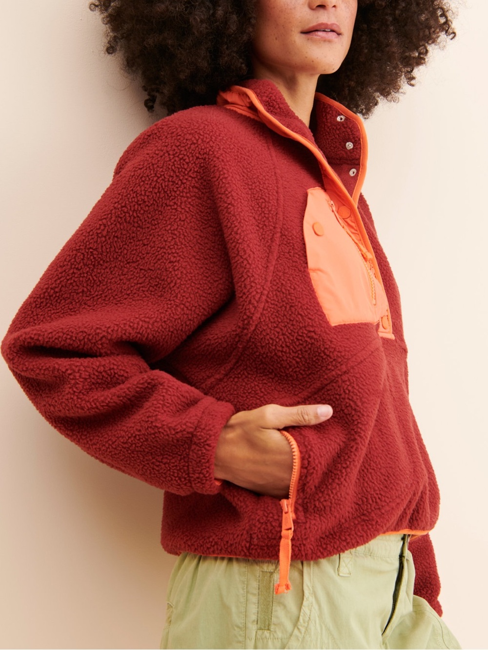 Free People FP Movement Hit The Slopes Colorblock Pullover in Dark Red